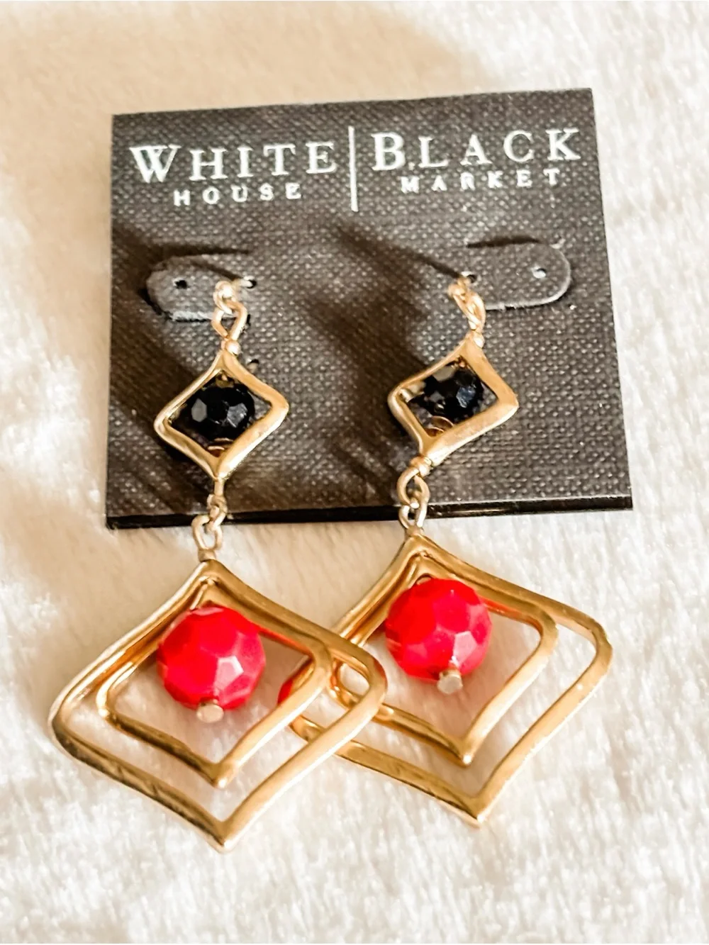 NWT! White House Black Market Gold Drop Earrings with Pink and Black Accents